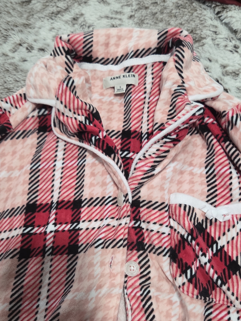Anne Klein Pink Plaid Fleece Pajamas